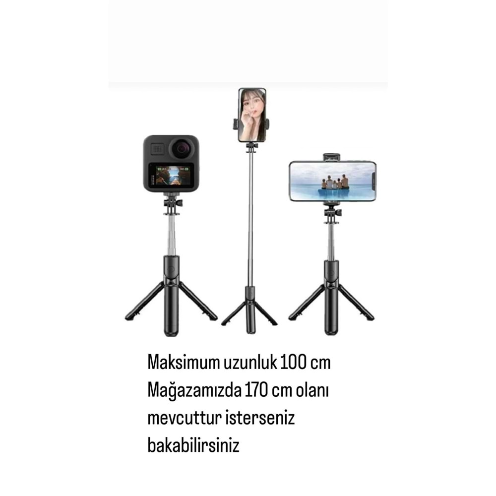 Telefon Selfie Çubuğu Monopod Ayaklı Tripod Bluetooth 100 Cm