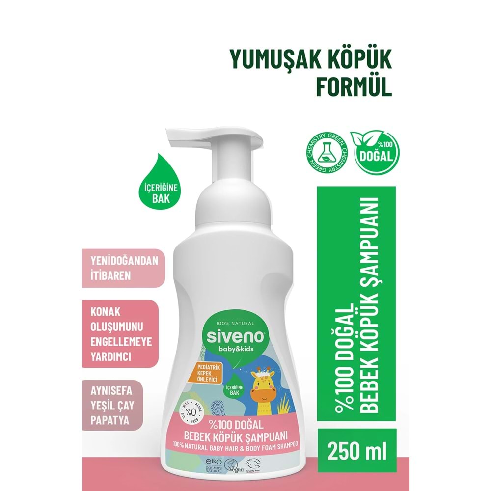 Siveno Doğal, bebek, köpük, şampuanı, 250 ml
