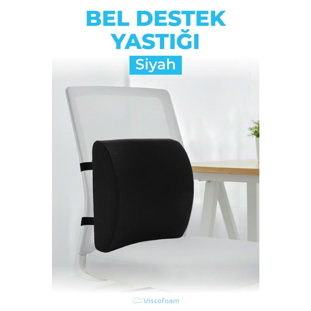 Viscofoam Ortopedik Bel Yastığı Ofis Sandalye Araç Koltuk Bel Destek Yastığı Visco Bel Yastığı Siyah