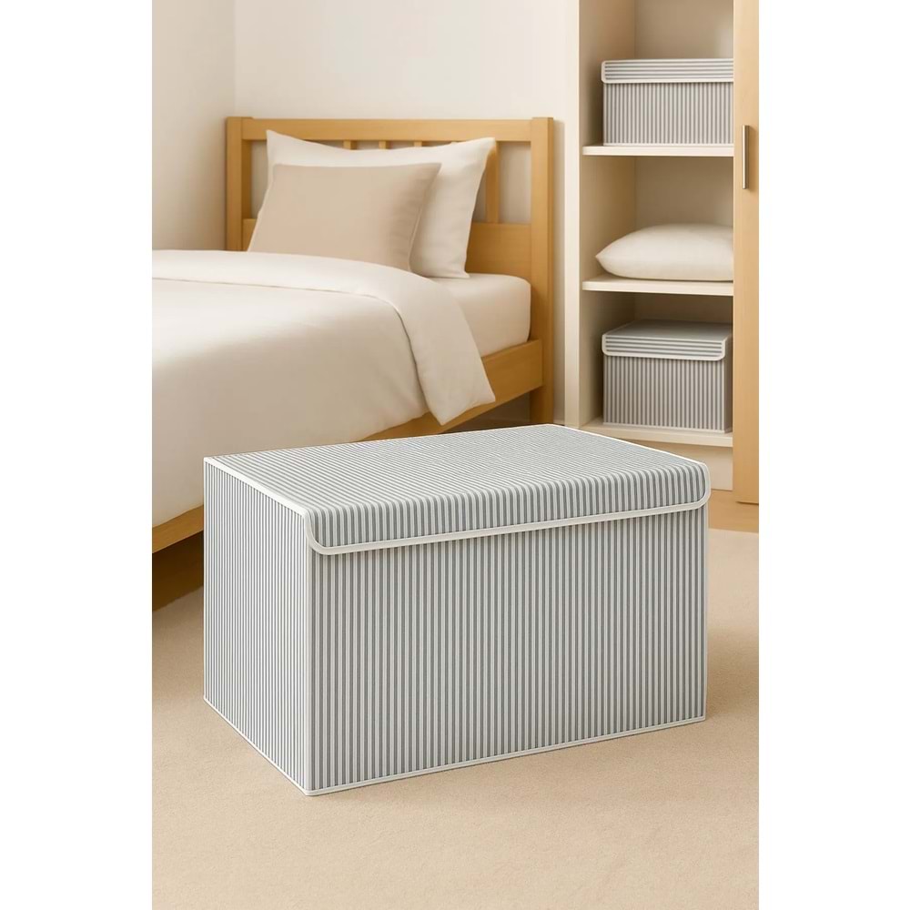 Serstil Orta Boy Kapaklı Kutu Hurç – Kıyafet Battaniye Saklama Kutusu Organizer 50x40x30 cm