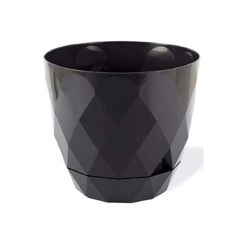 ToXA 26 Litre Antrasit Prizma Desenli Büyük Boy Tabaklı Plastik Saksı Yakamoz No6 Ø38,5x34cm
