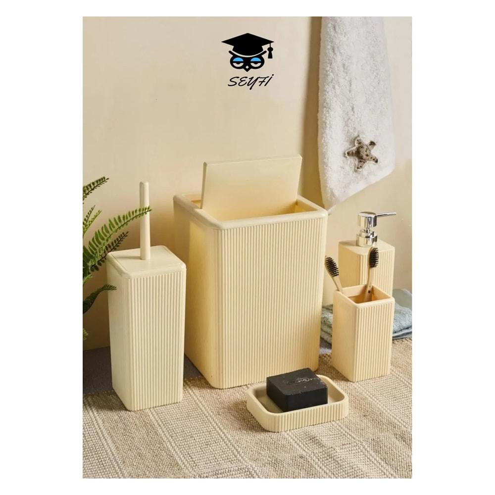 SEYFİKİRTASİYE PLASTİK 5'li Kare Banyo Seti Krem renk