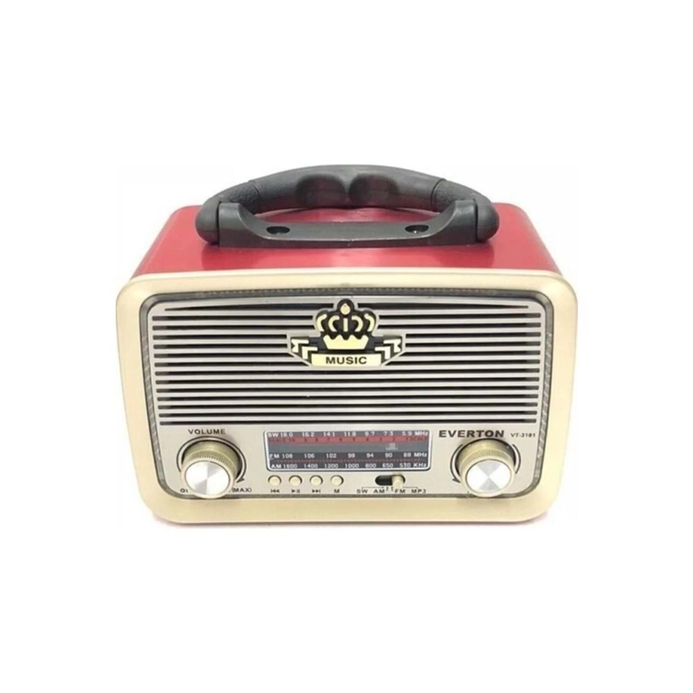 Everton Kırmızı Rt-301 Nostaljik Görünümlü Bluetoothlu Mp3 Çalar Radyo Müzik Kutusu Kırmızı 2 Yıl