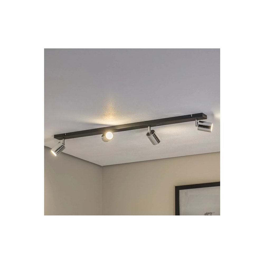 habek avize GU10 Dörtlü 4’lü Siyah Gövde Krom Başlıklı Hareketli Tasarruflu LED Tavan Spot Avize