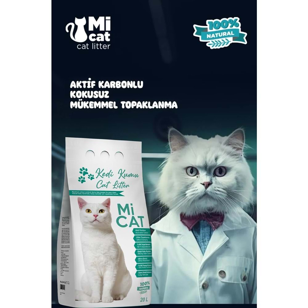 Mi Cat 20 Litre Natural Aktif Karbonlu Kokusuz Standart Bentonit Kedi Kum