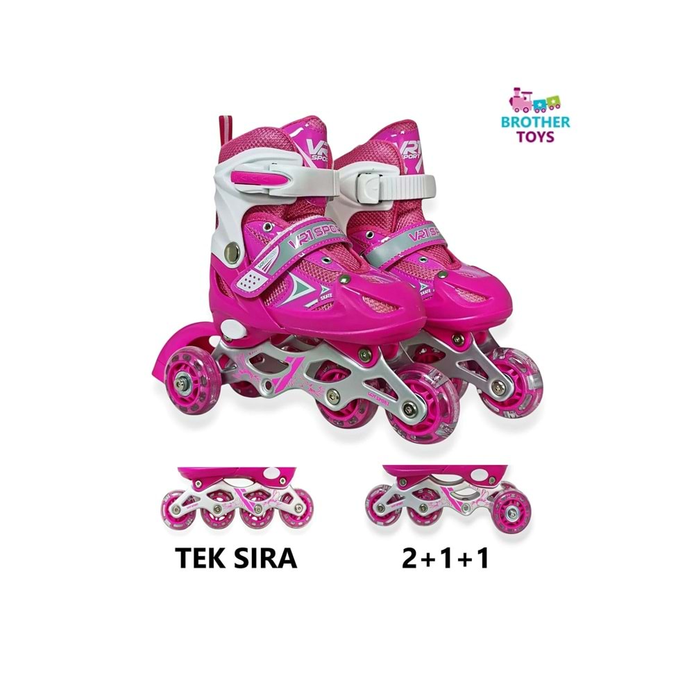 Brother Toys Çantalı Işıklı Numara Ayarlanabilen Çocuk Pateni Tek Sıra Ve 2+1+1 Teker Paten Pembe Kırmızı Mavi
