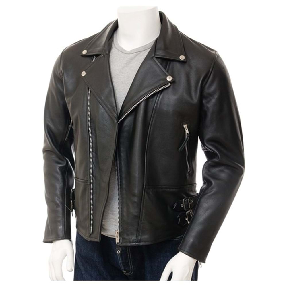 Derimont Deri Erkek Siyah Deri Biker Ceket Ashford