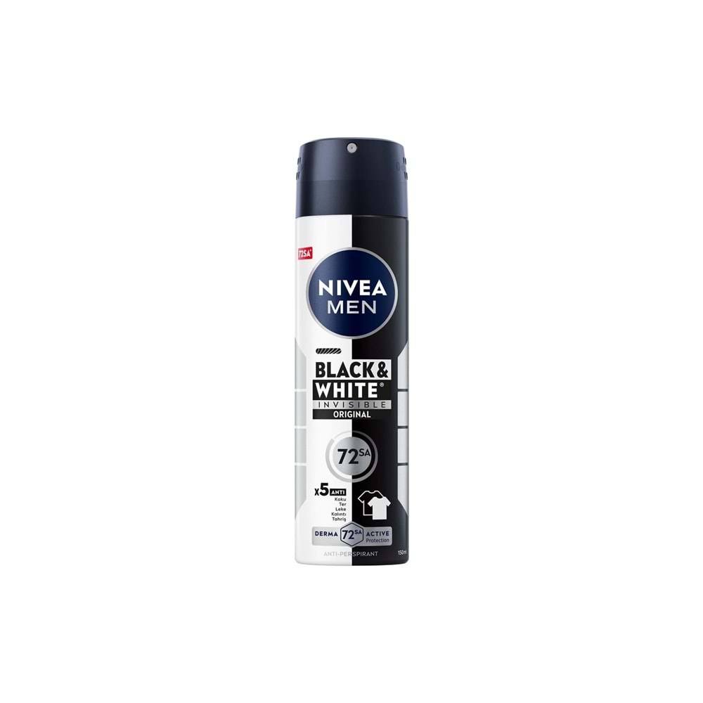 NIVEA Men Black & White Invisible Original Erkek Sprey Deodorant, Ter Kokusuna Karşı 72 Saat Etkili