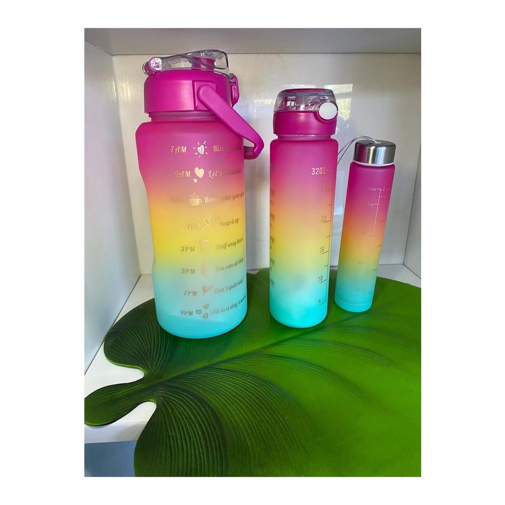 Su Matarası 3lü Set 2 lt+900 ml+600 ml Tritan Şişe