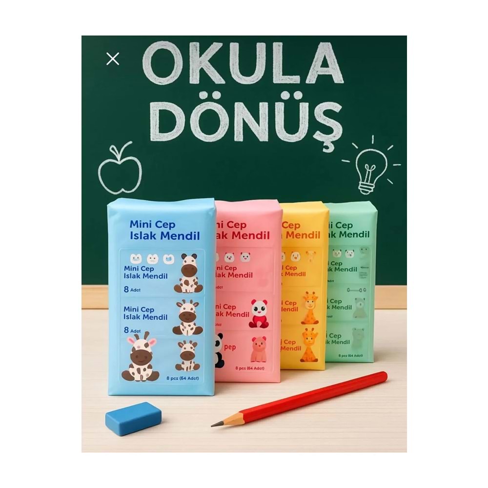 Mini Cep Islak Mendil 1 Paket 8x8'li 64 Mendil