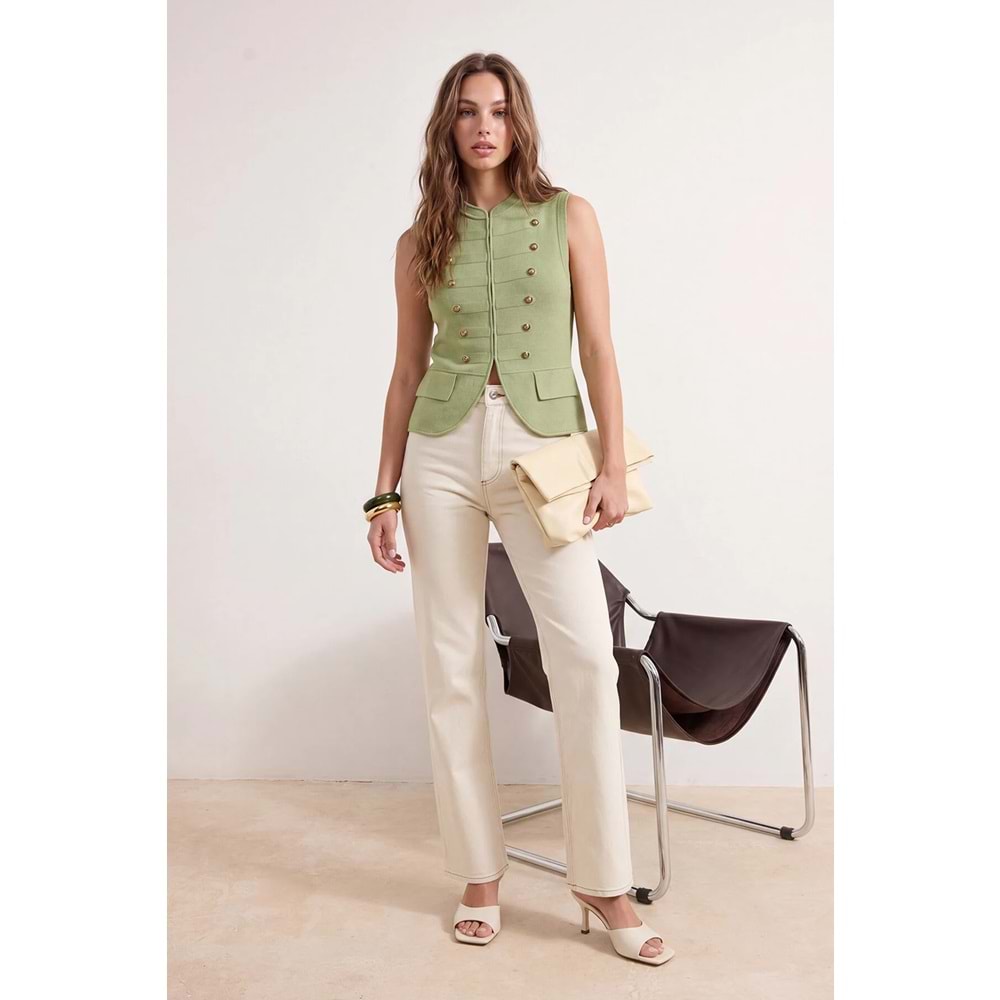 Ekru Yüksek Bel Geniş Paça Wide Leg Jeans