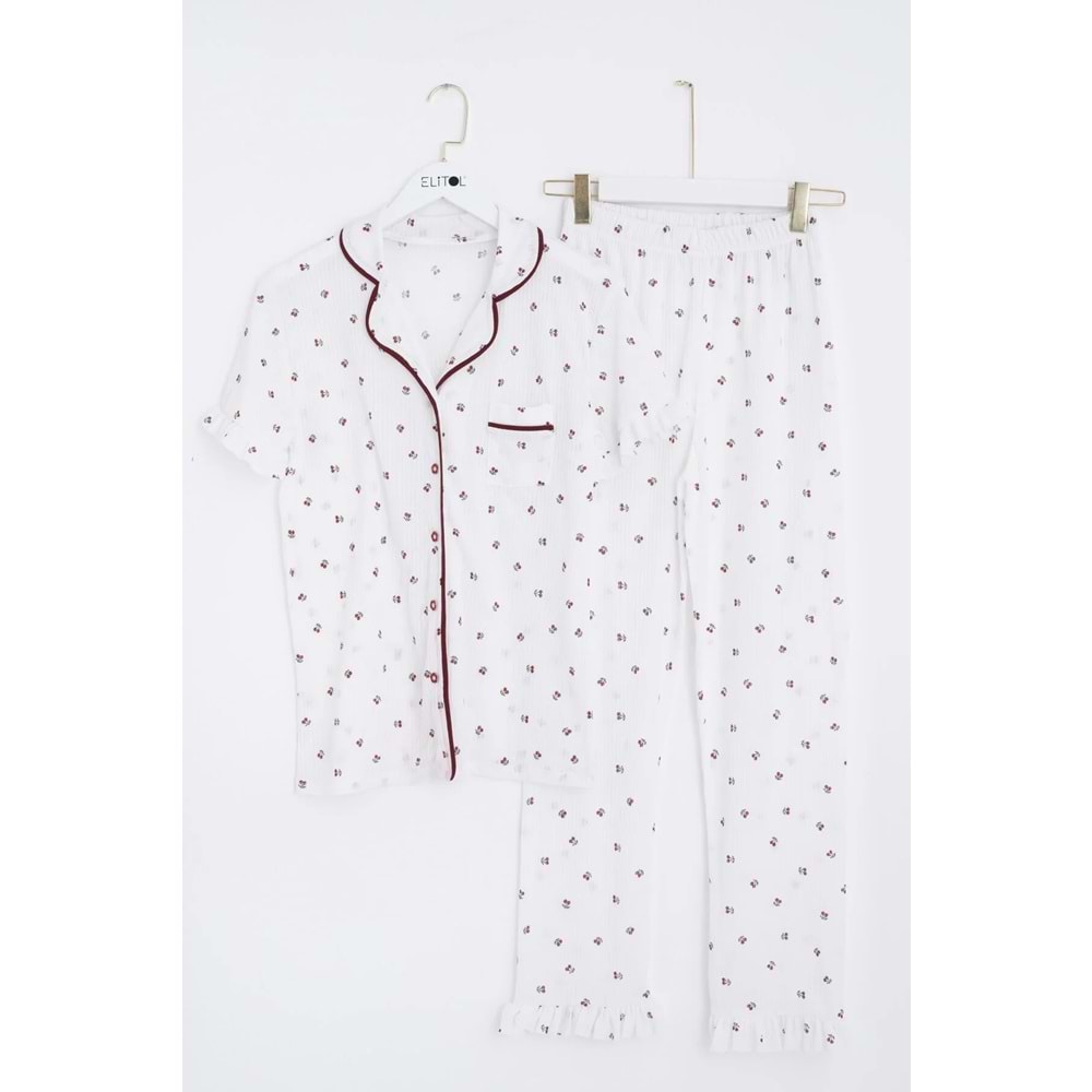 KİRAZLI Viskon Düğmeli Pijama Takım