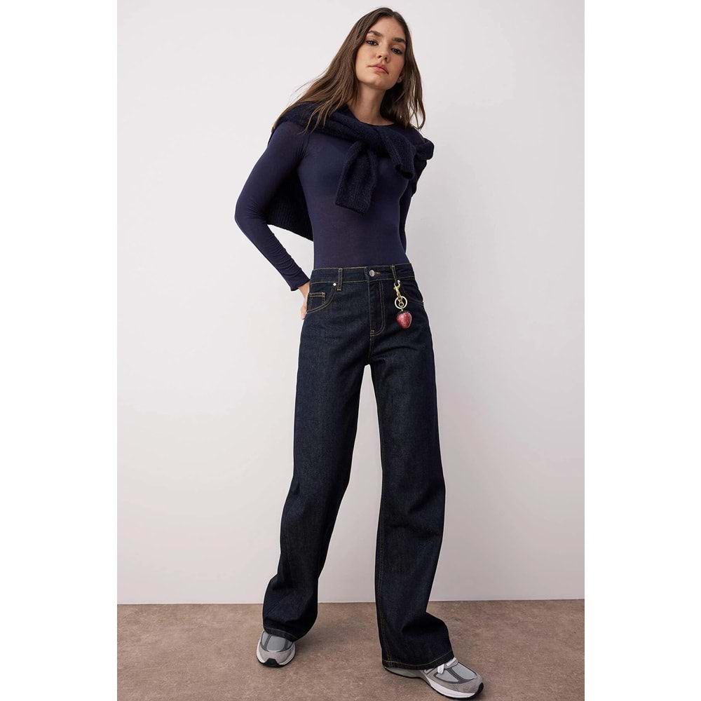 Trendyolmilla Koyu Mavi Yüksek Bel Wide Leg Jeans
