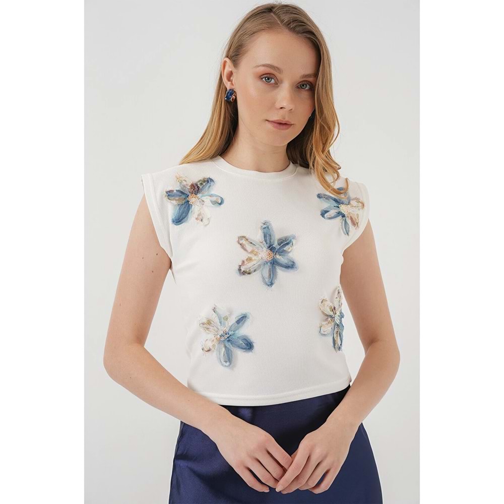Kız Çocuk Çiçekli Kısa Kol Crop Bluz
