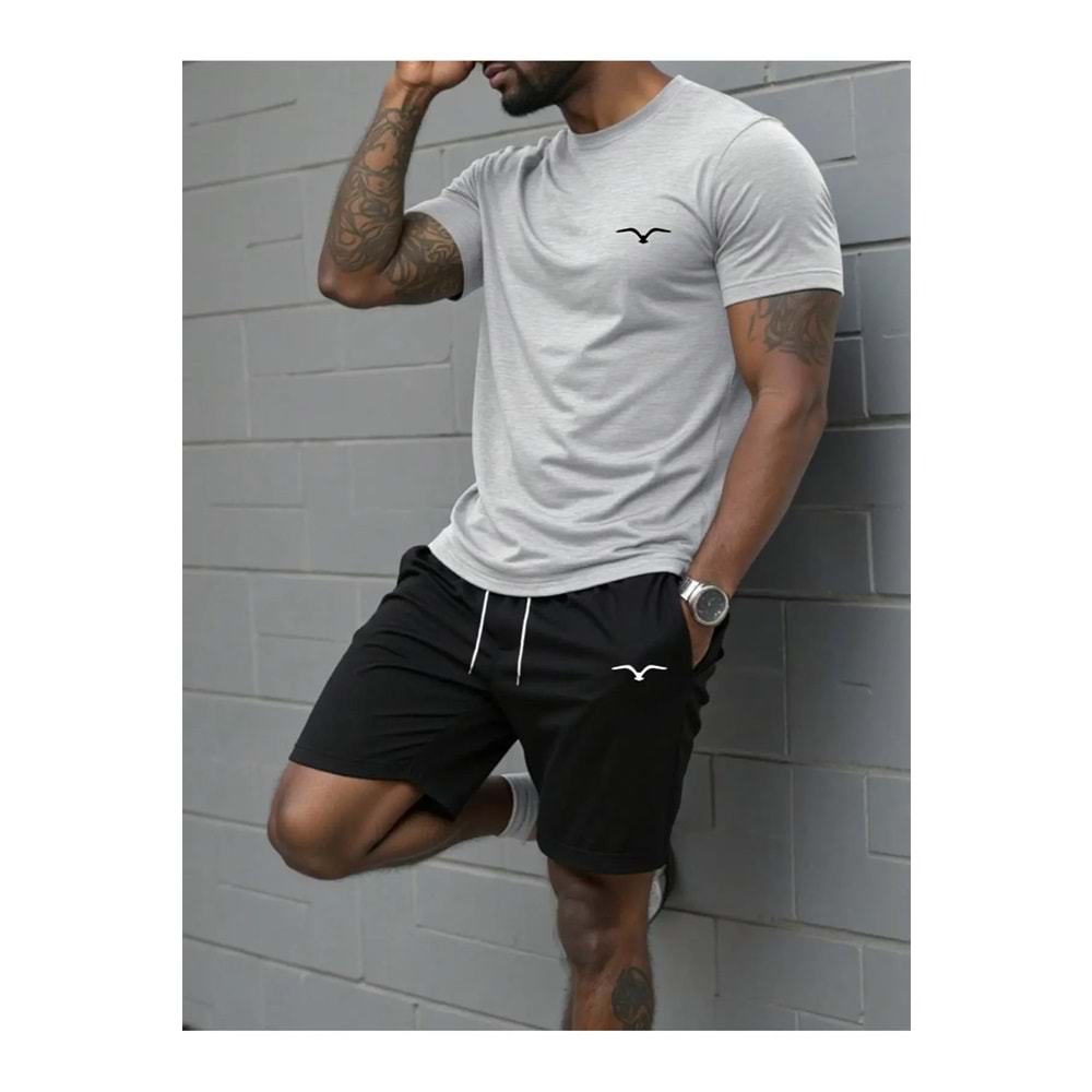 Şort-Tshirt Oversize mini kuş Baskılı Takım