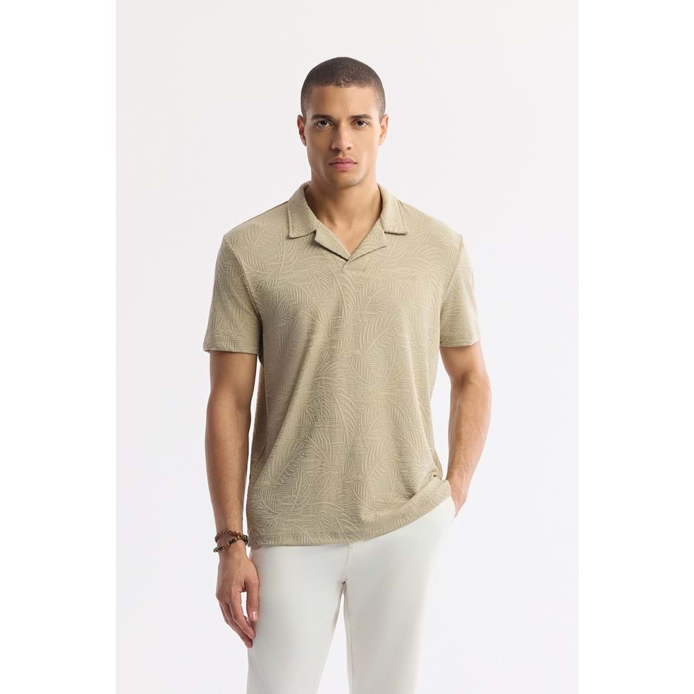 Vizon Apaj Yaka Jakarlı Elastan T-Shirt