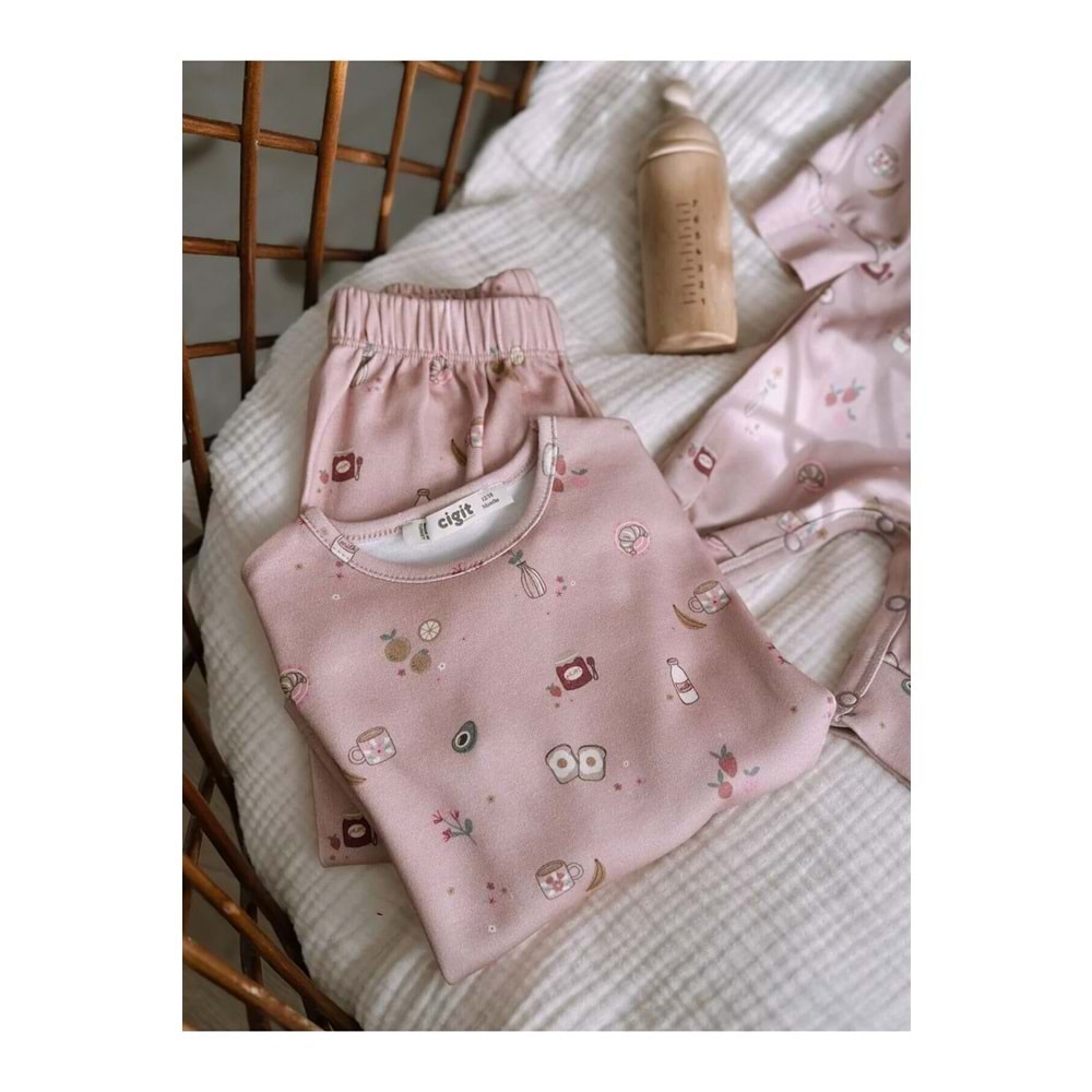 Cigit Desenli Mevsimlik Pijama Takım 1-7 Yaş Pudra Pembe