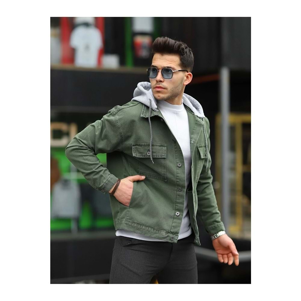 LTC Jeans Erkek Haki Çıkarılabilir Kapüşonlu Oversize Kot Ceket
