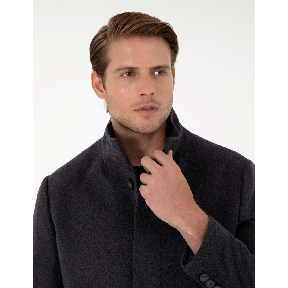 Antrasit Slim Fit Yün Karışımlı Palto
