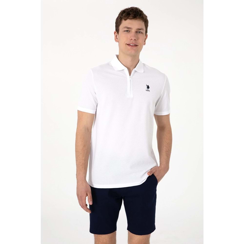 U.S. Polo Assn. Erkek Regular Fit Fermuarlı Beyaz Dokulu Tişört 50306014-VR013