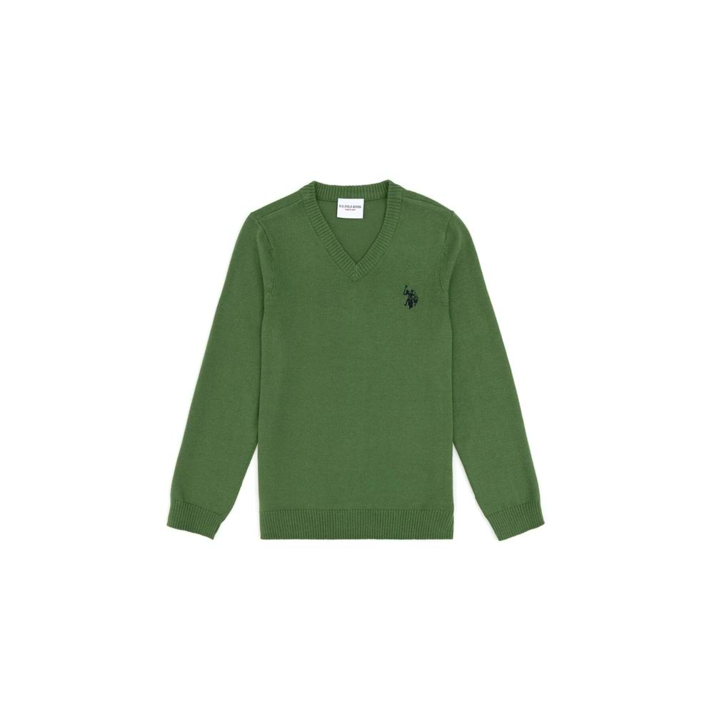 U.S. Polo Assn. Erkek Çocuk Yeşil Basic V Yaka Kazak