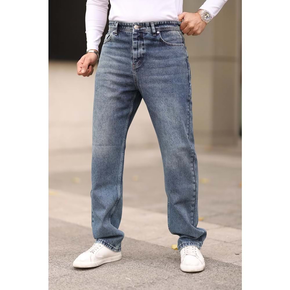 Trendyolmilla Man Orta Mavi %100 Pamuk Baggy Fit Jeans Kot Pantolon