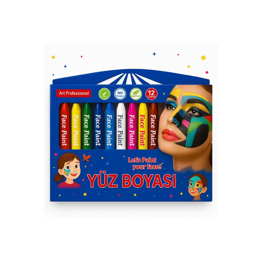 ART PROFFESİONAL Yüz Boyama Kalemi 12 Renk