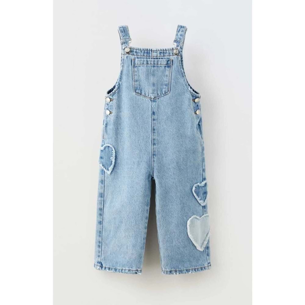 ZARA Kalp Detaylı Cepli Denim Kız Salopet Kot Tulum Yeni Sezon