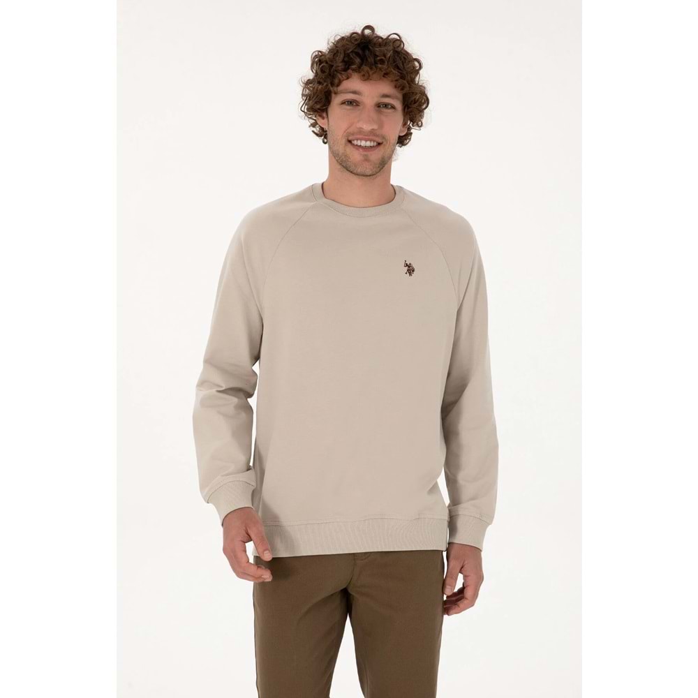 U.S. Polo Assn. Erkek Regular Fit Bisiklet Yaka Taş İnce Basic Sweatshirt