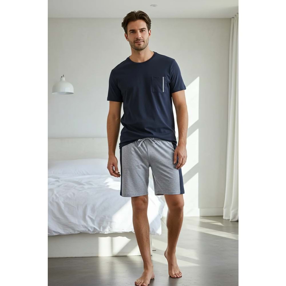 Lacivert Regular Fit Panalli Pijama Takımı