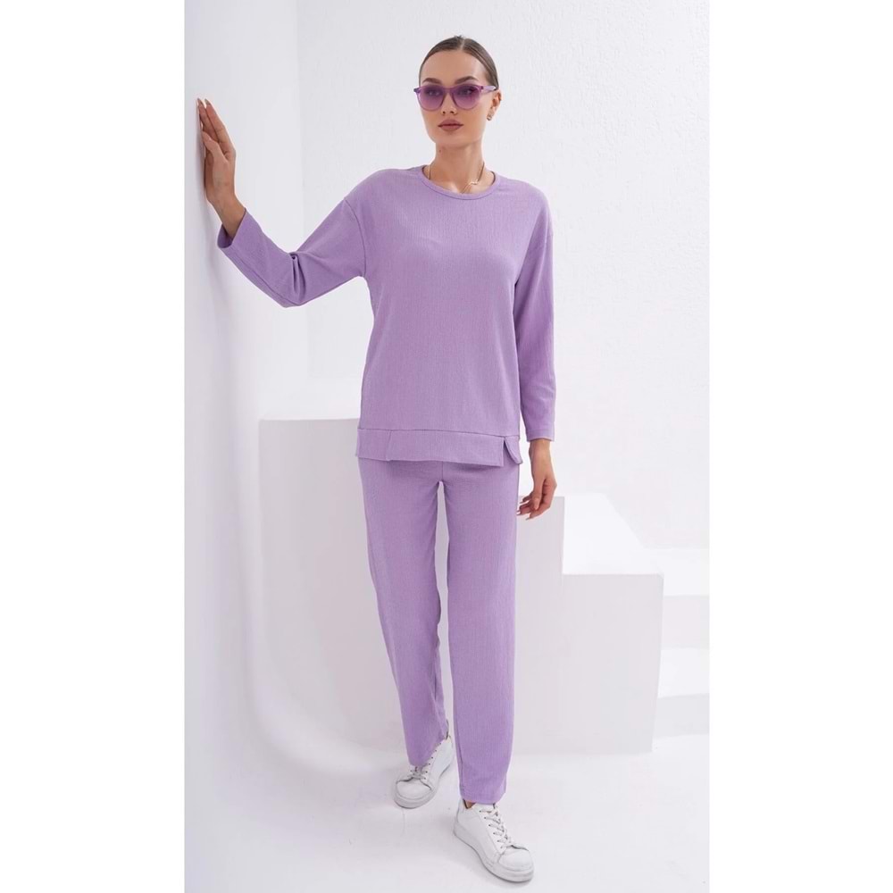 Lila Bürümcük Sweatshirt Pantolon Tunik Takım