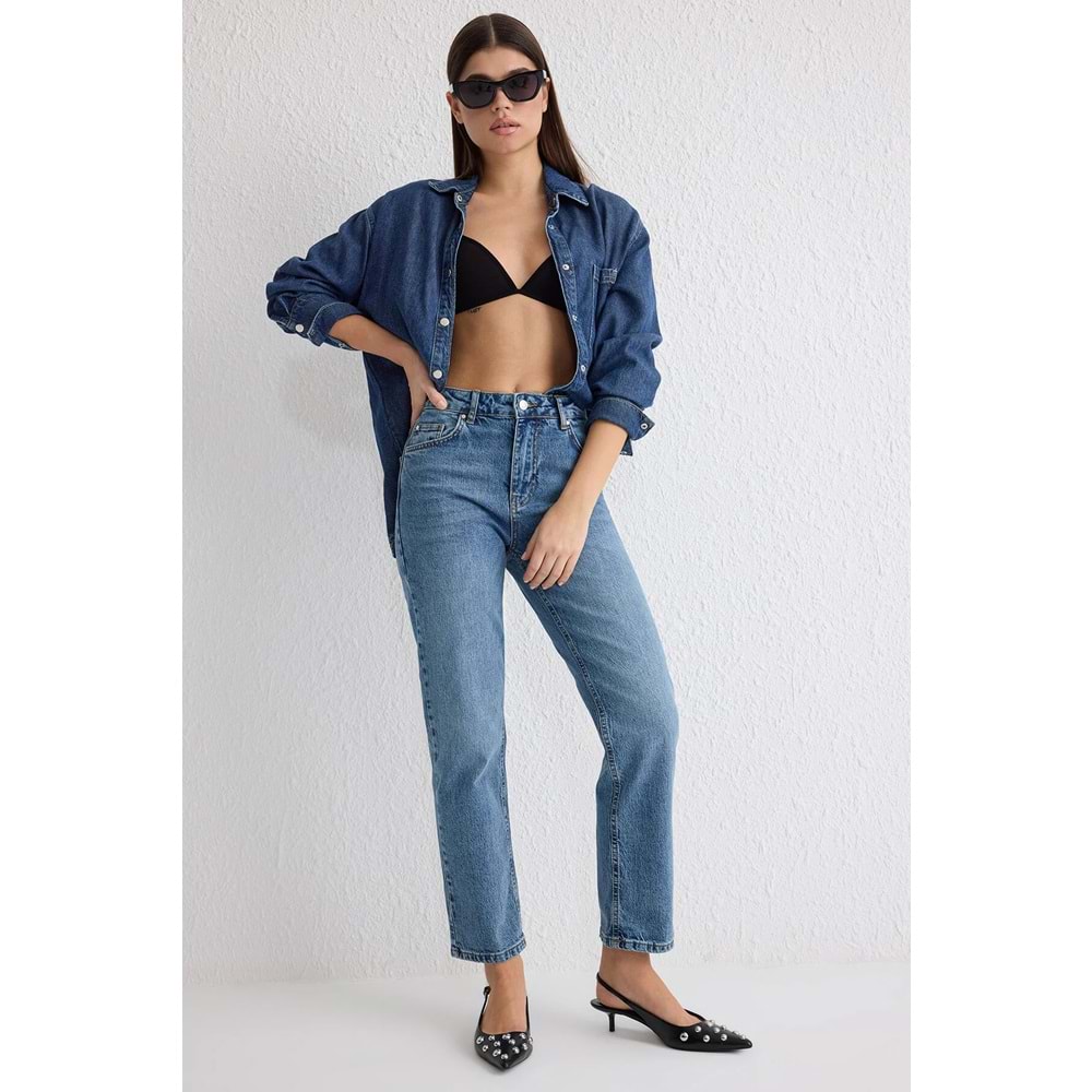 Yüksek Bel Düz Kesim jeans