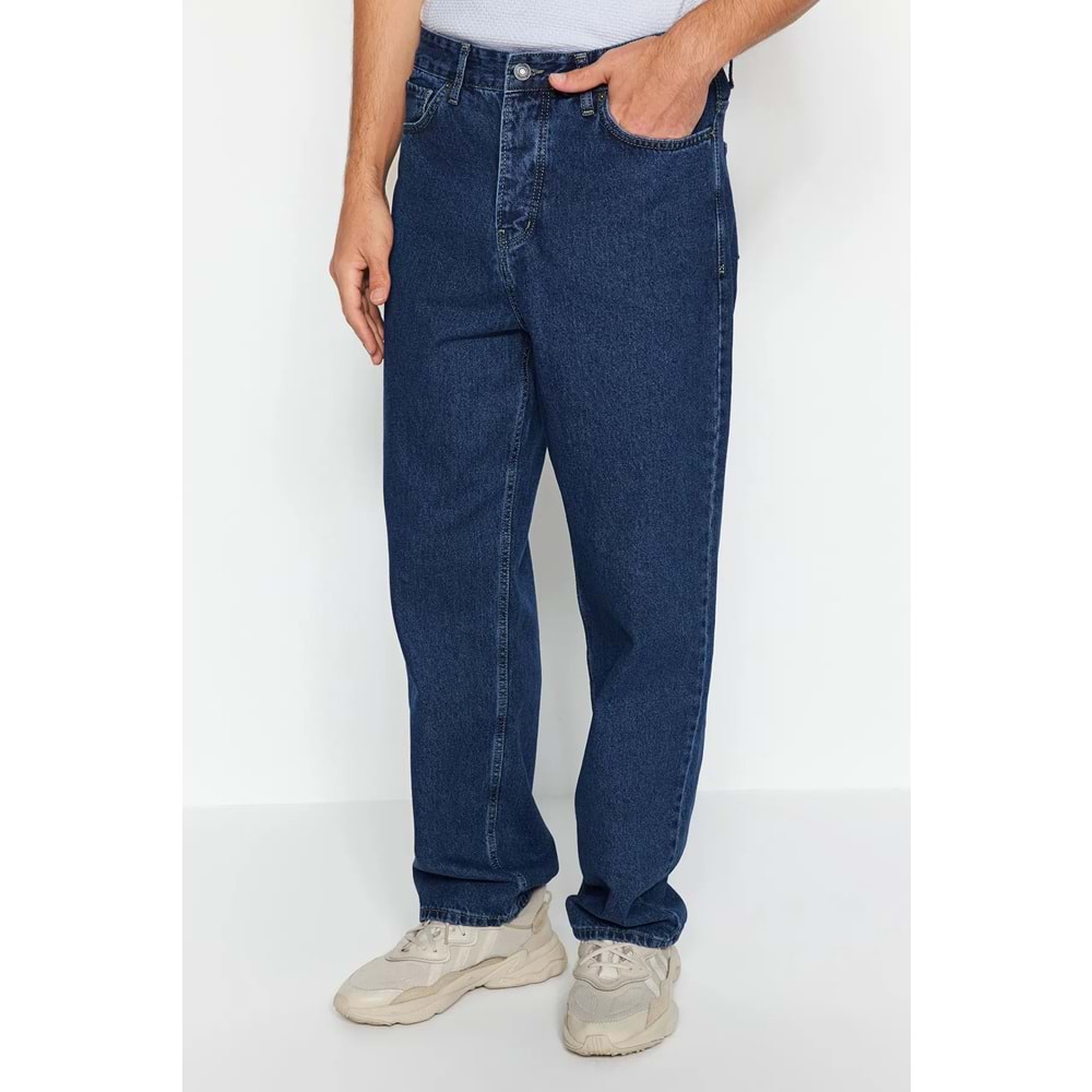 Trendyolmilla Man Lacivert %100 Pamuk Baggy Fit Jeans Bol Kot Pantolon