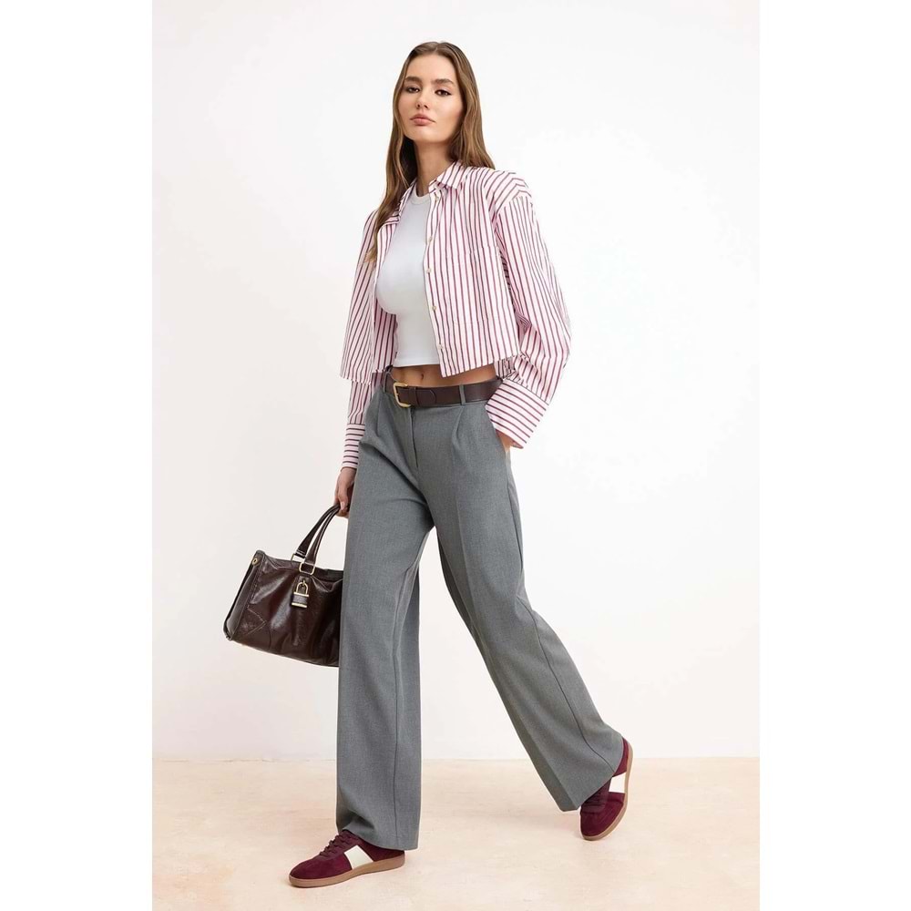 Trendyolmilla Antrasit Palazzo/Extra Geniş Paça Dokuma Kumaş Pantolon