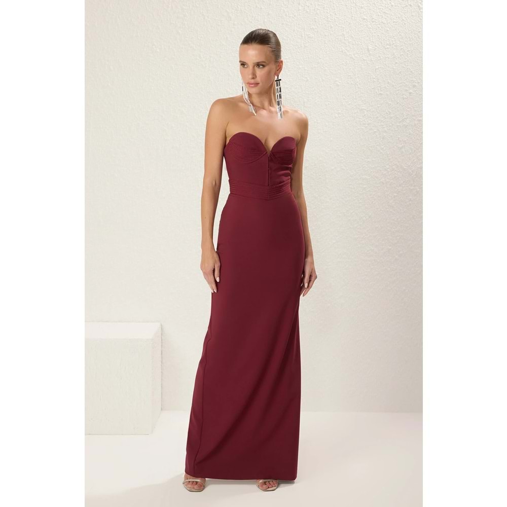 Trendyolmilla Bordo Straplez Elbisesi