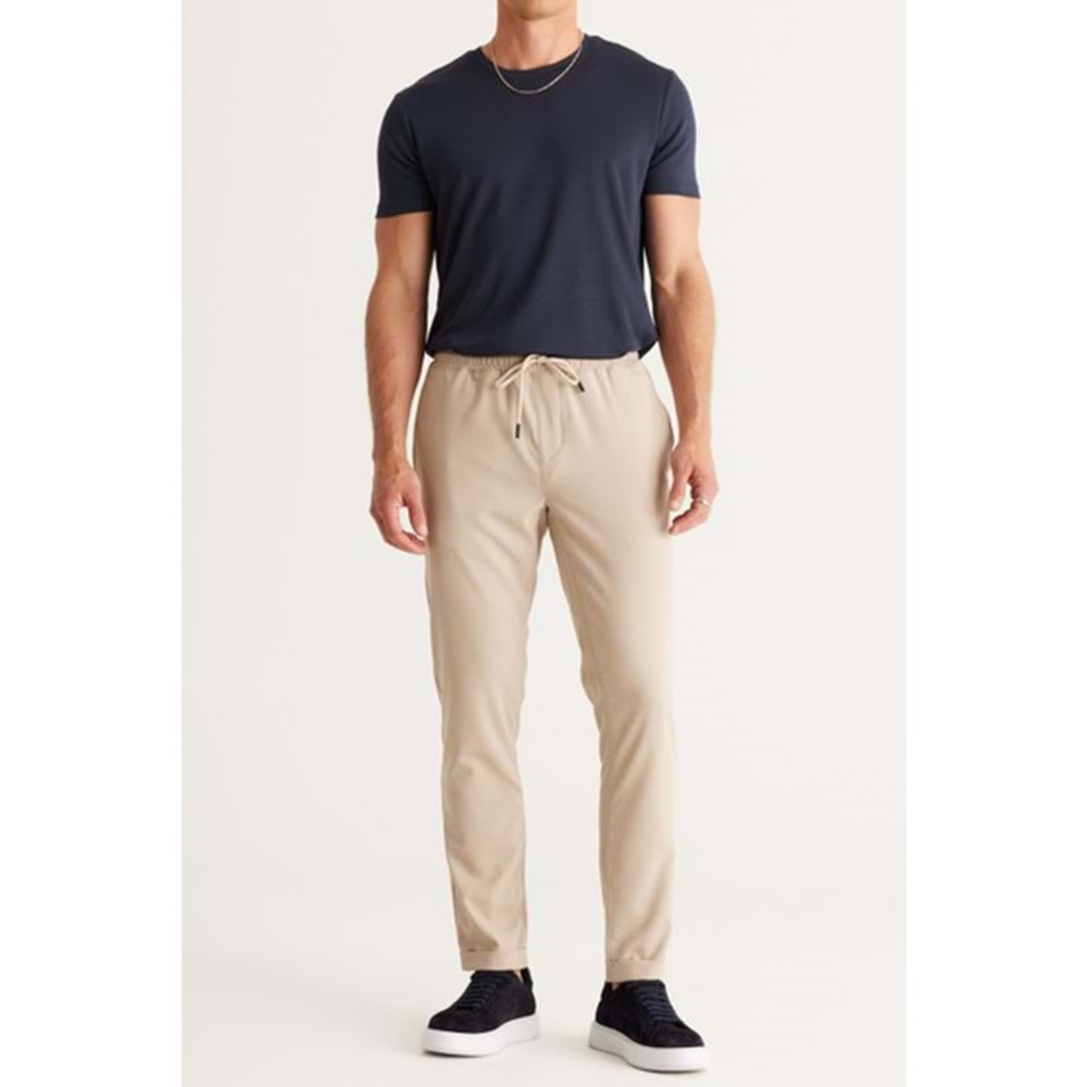 Altınyıldız Classics Erkek Bej Slim Fit Rahat Kesim Beli Bağlamalı Yan Cepli Jogger Pantolon