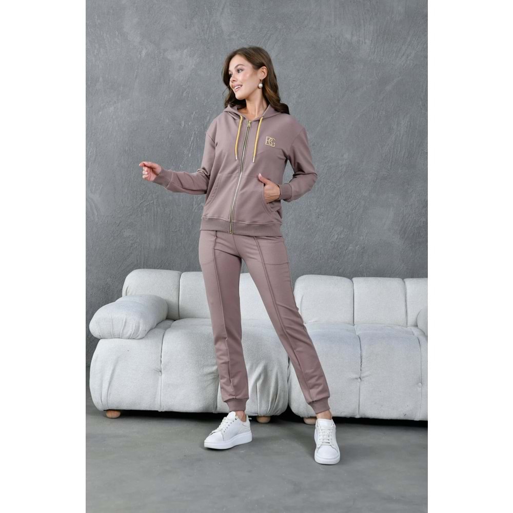Fermuarlı BG Nakışlı Eşofman Takımı 2 İplik Pamuk Sportswear