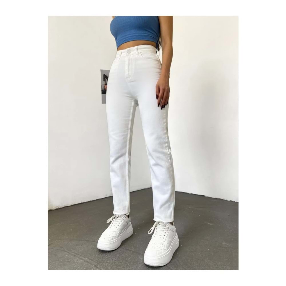 Yüksek Bel Beyaz Mom Jeans Yüksek Bel Beyaz Mom Kot Pantolon