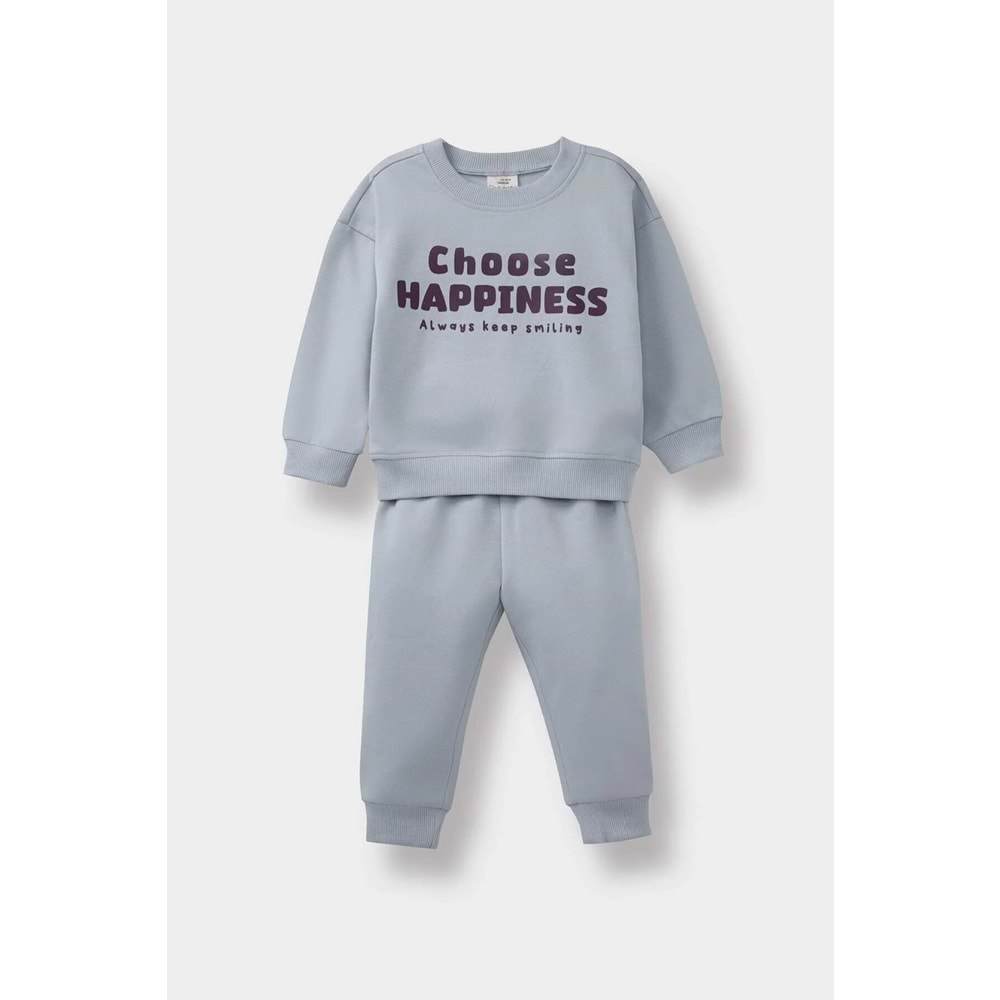 Defacto 2'li Takım Baskılı Sweatshirt Eşofman Altı Erkek Bebek