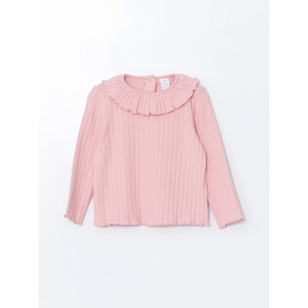 Pembe Bisiklet Yaka Dokulu Kız Bebek Bluz