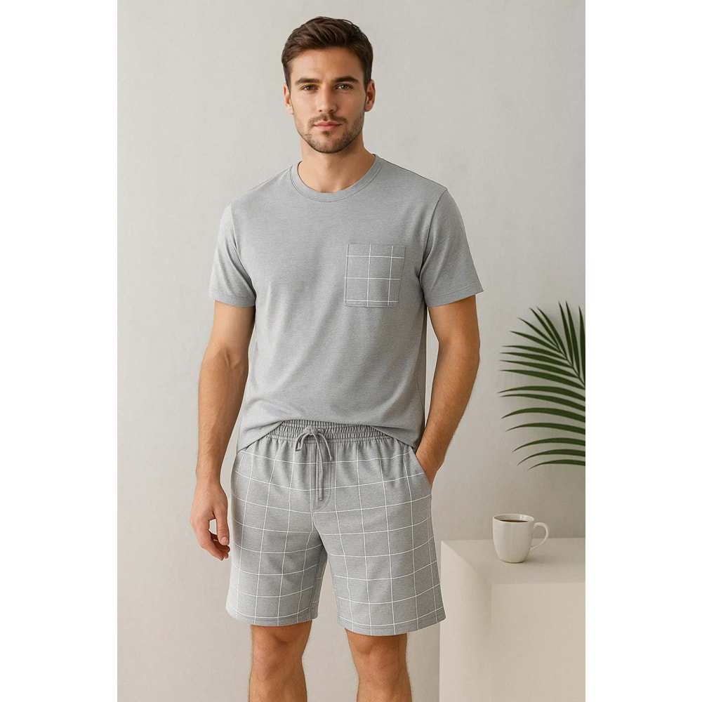 Grimelanj Regular Fit Ekose Örme Şortlu Pijama Takımı