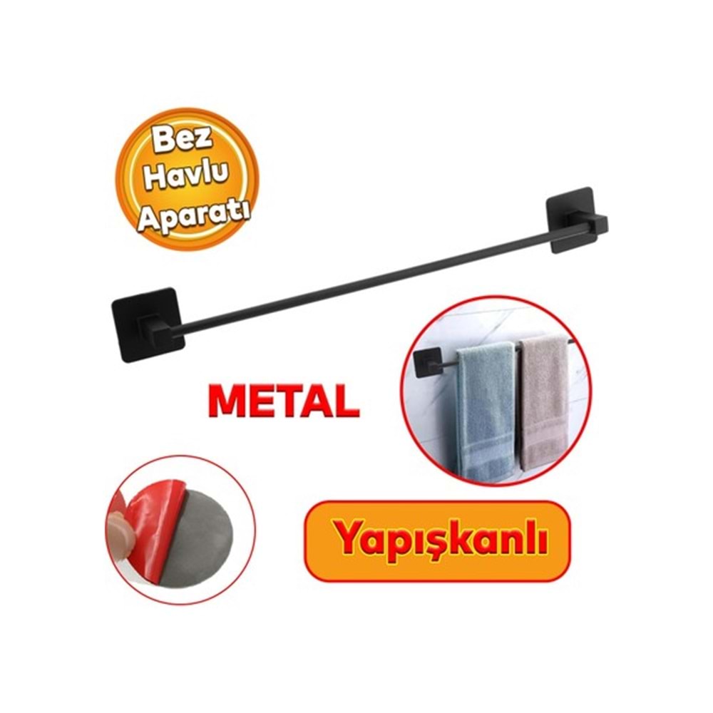 Badem10 Havlu Standı Askısı Paslanmaz Metal Siyah Bez Havluluk Uzun 40 cm