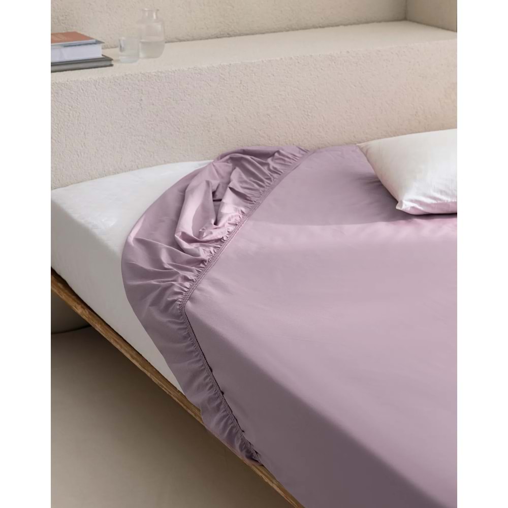 madame coco Manon King Size %100 Pamuk Ranforce Lastikli Çarşaf - Açık Mürdüm