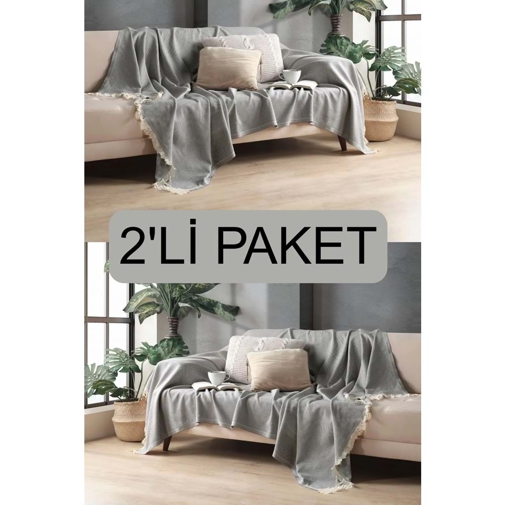 Miracolo Home Gri Pamuklu Dekoratif Koltuk Örtüsü 2 li