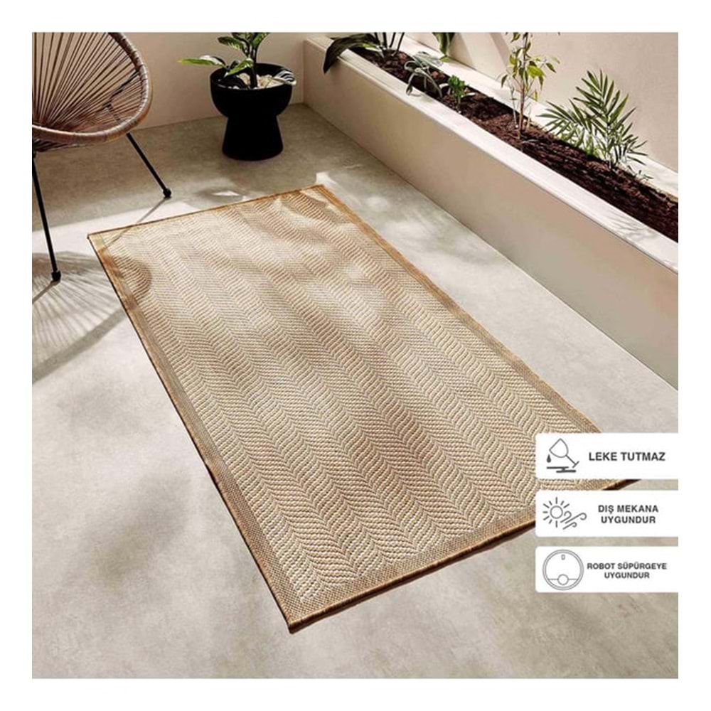 Ocean Home Textile Leke Tutmaz İç Dış Mekan Bej Renk Balıksırtı Halı Kilim