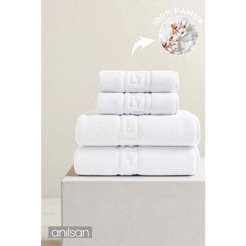 4'lü Greek Havlu SET - 2 Adet El Havlusu 50x90 ve 2 Adet Banyo Havlusu 70x140