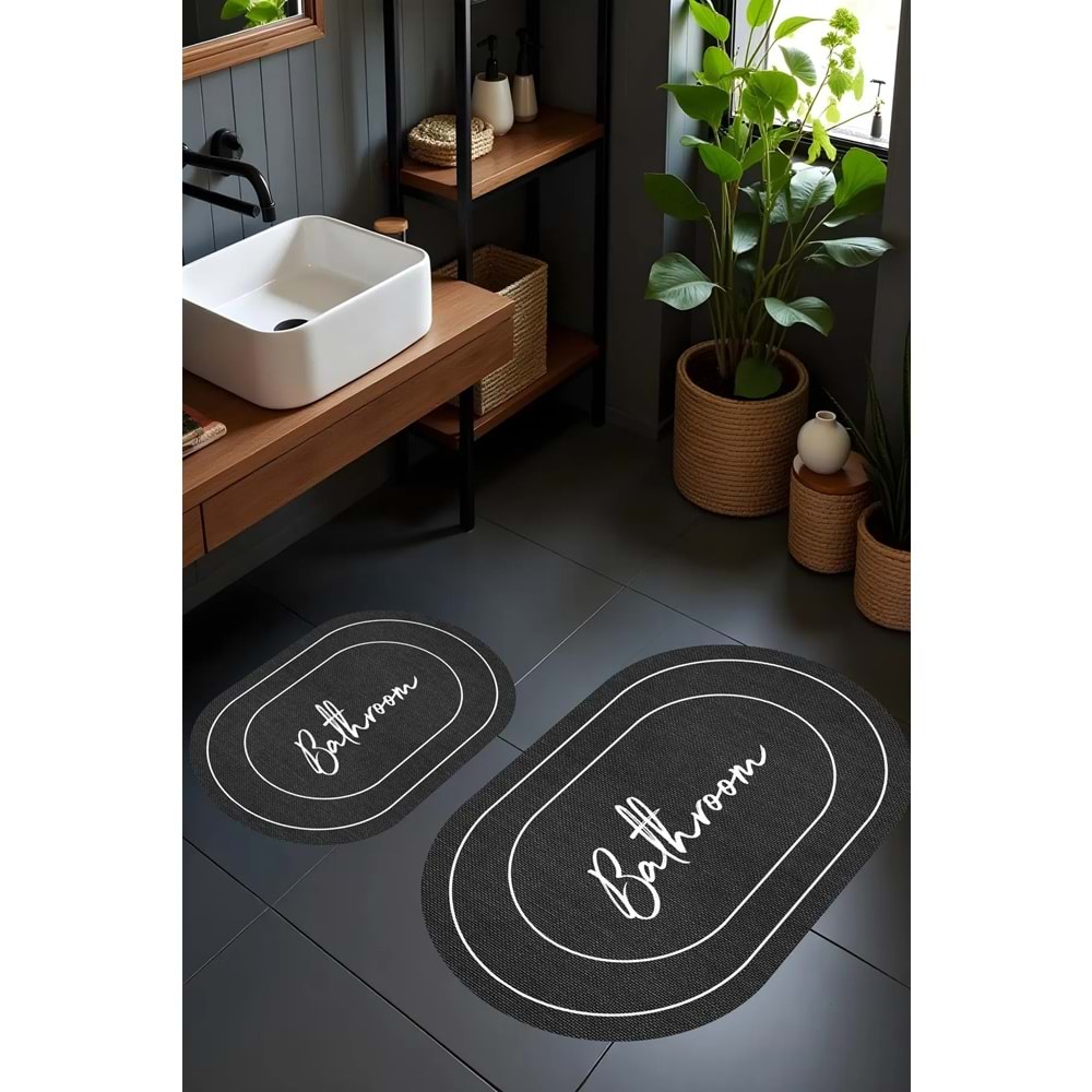 Liriya Dijital Baskı Atrasit Hasır Desenli Modern Banyo Halısı İkili Banyo Paspası