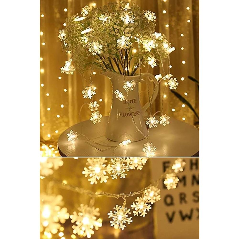 Dekoratif Aydınlatma Kar Tanesi Led Dizeleri Pilli Led Yılbaşı Dekor 2 Metre