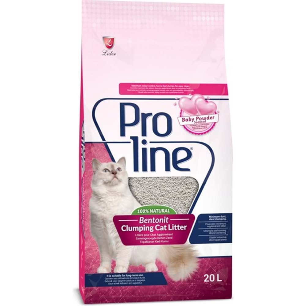 Proline Bebek Pudralı Kokulu Topaklanan Kedi Kumu 20 L Yüksek Emme Gücü ve Ultra Hızlı Topaklanma