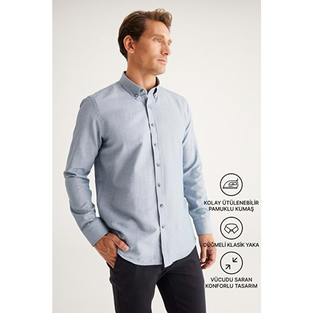 Altınyıldız Düğmeli Yaka Kolay Ütülenebilir Pamuklu Slim Fit Dar Kesim gömlek